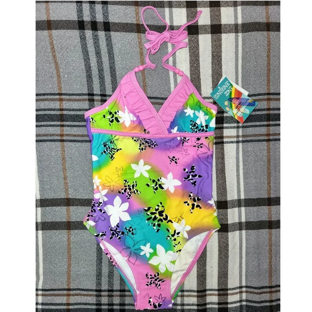 Girls Bathing Suit, One Piece Halter, Sunshine Zone
